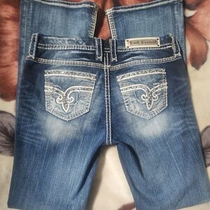 Rock Revival Blue Jeans with Silver Embroidery